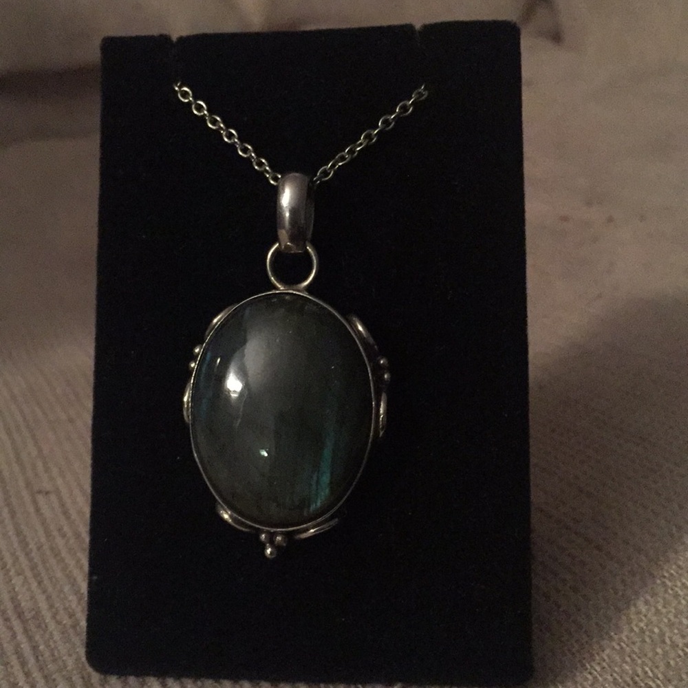 Sterling Silver 2” Natural Labradorite Pendant